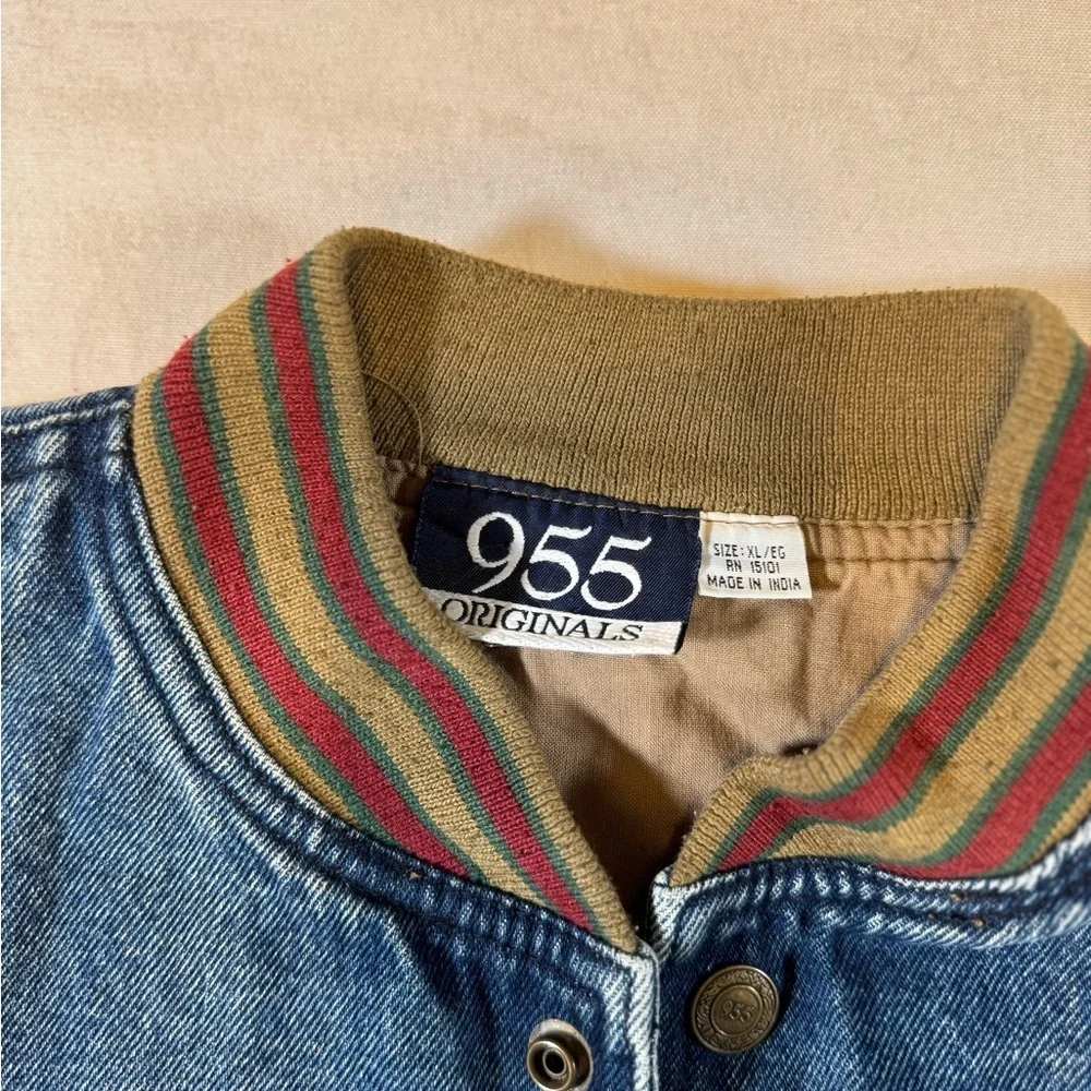Rare Vintage 955 Originals Denim and Tan Varsity Jacket - Picture 4 of 12